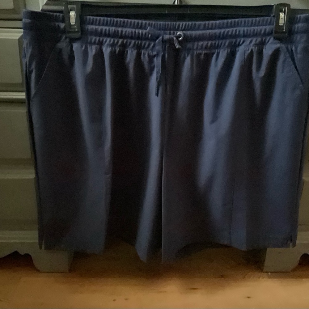 These are navy blue shorts with pockets